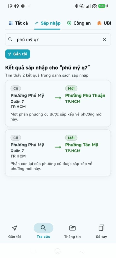 Ảnh màn hình Sổ Tay Công Dân Số - Tra cứu sáp nhập